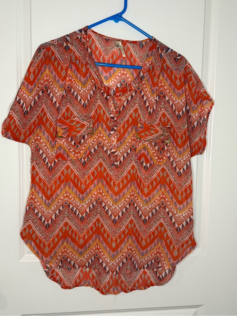 Live 4 Truth Orange Chevron Print Short Sleeve Blouse